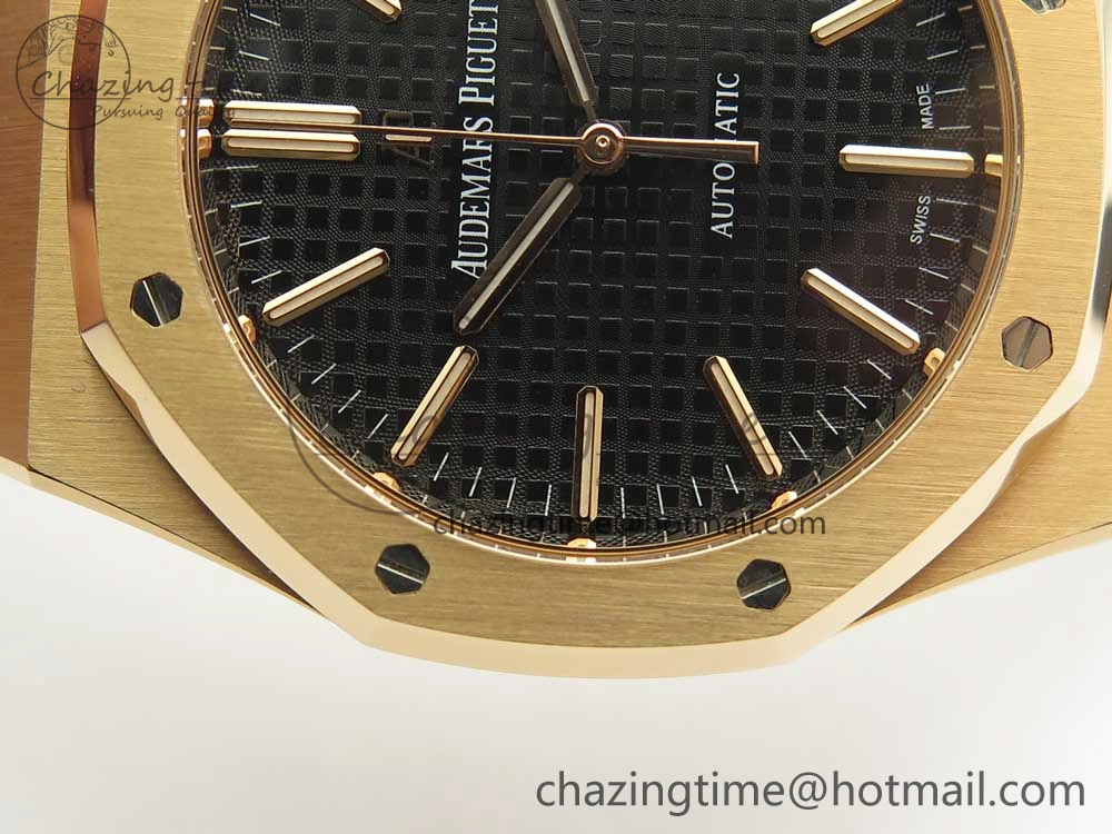 OdorResistant Royal Oak 41mm 15400 RG JF 1:1 Best Edition Black Textured Dial on Black Leather Strap A3120 V 4876