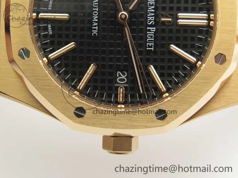 OdorResistant Royal Oak 41mm 15400 RG JF 1:1 Best Edition Black Textured Dial on Black Leather Strap A3120 V 4876