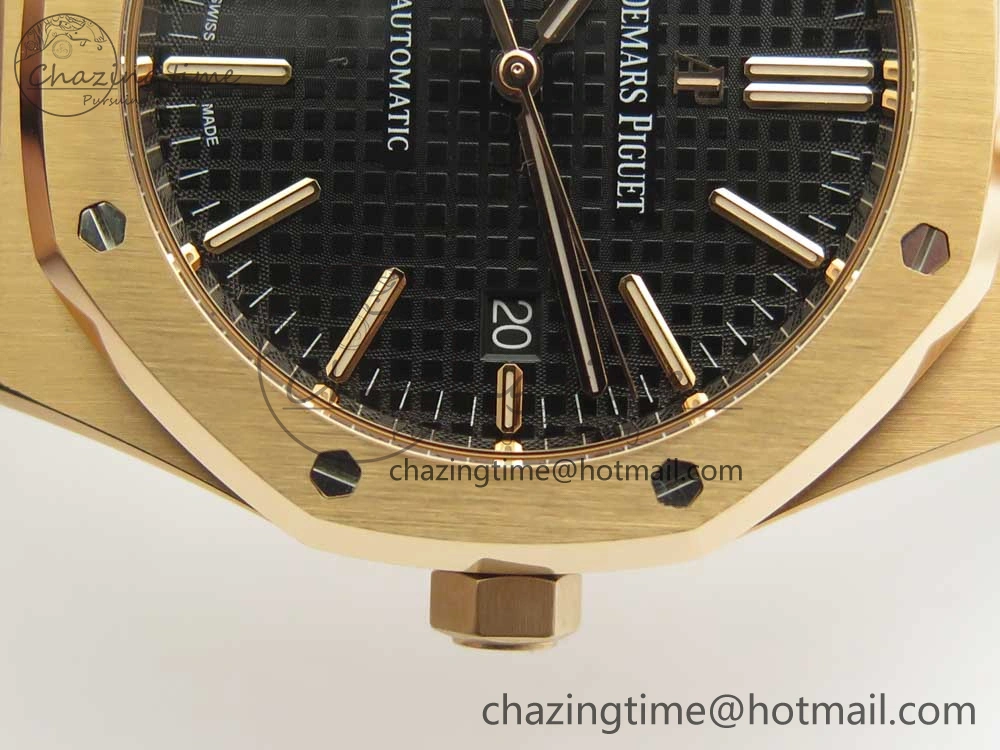 OdorResistant Royal Oak 41mm 15400 RG JF 1:1 Best Edition Black Textured Dial on Black Leather Strap A3120 V 4876