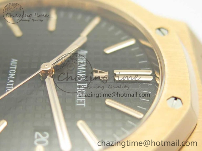 OdorResistant Royal Oak 41mm 15400 RG JF 1:1 Best Edition Black Textured Dial on Black Leather Strap A3120 V 4876