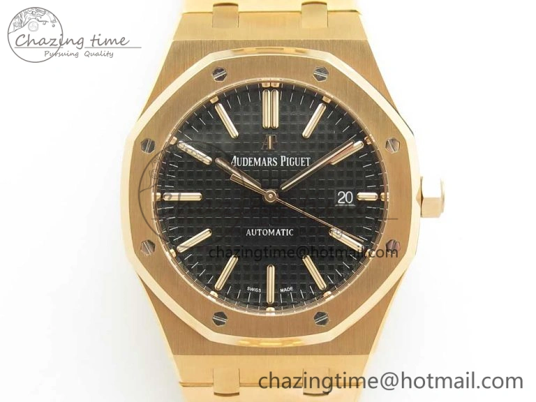 Royal Oak 41mm 15400 RG JF 1:1 Best Edition Black Textured Dial on RG Bracelet A3120 V ComfortFit 4877