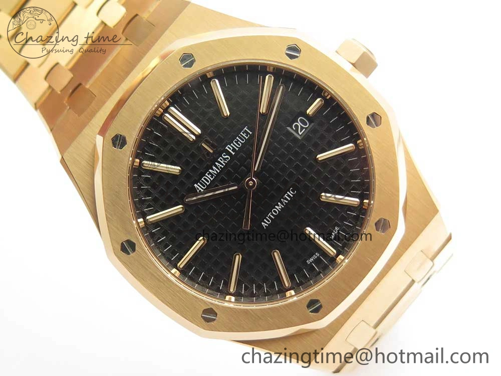Royal Oak 41mm 15400 RG JF 1:1 Best Edition Black Textured Dial on RG Bracelet A3120 V ComfortFit 4877