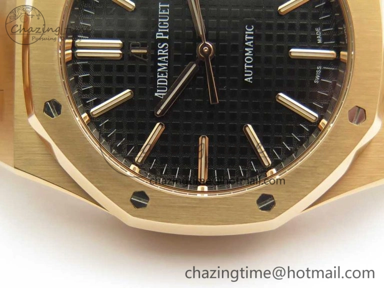 Royal Oak 41mm 15400 RG JF 1:1 Best Edition Black Textured Dial on RG Bracelet A3120 V ComfortFit 4877