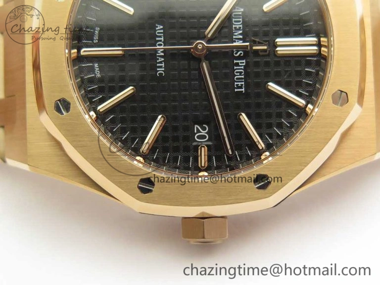 Royal Oak 41mm 15400 RG JF 1:1 Best Edition Black Textured Dial on RG Bracelet A3120 V ComfortFit 4877