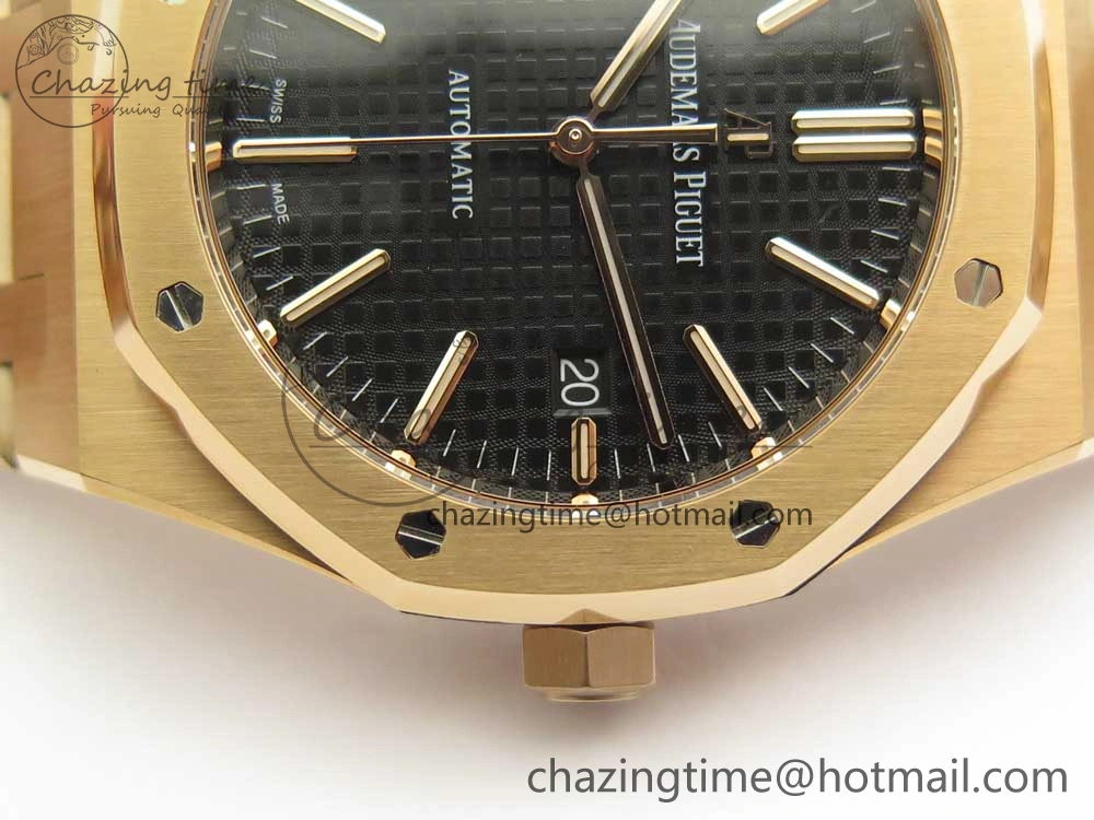 Royal Oak 41mm 15400 RG JF 1:1 Best Edition Black Textured Dial on RG Bracelet A3120 V ComfortFit 4877