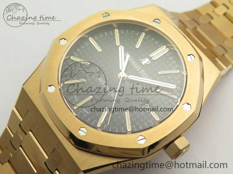 Royal Oak 41mm 15400 RG JF 1:1 Best Edition Black Textured Dial on RG Bracelet A3120 V ComfortFit 4877