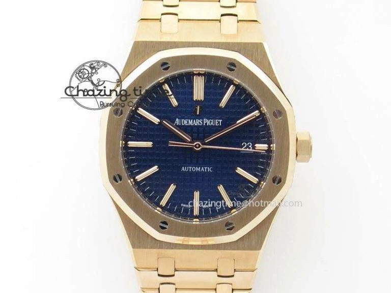 Effortless Royal Oak 41mm 15400 RG JF 1:1 Best Edition Blue Dial On RG Bracelet A 5075