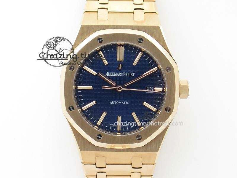 Effortless Royal Oak 41mm 15400 RG JF 1:1 Best Edition Blue Dial On RG Bracelet A 5075