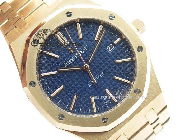 Effortless Royal Oak 41mm 15400 RG JF 1:1 Best Edition Blue Dial On RG Bracelet A 5075