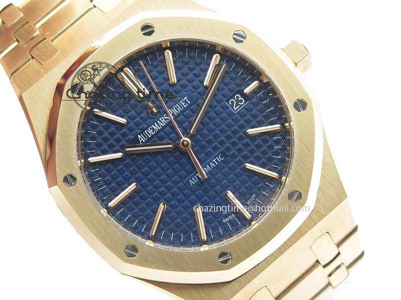 Effortless Royal Oak 41mm 15400 RG JF 1:1 Best Edition Blue Dial On RG Bracelet A 5075