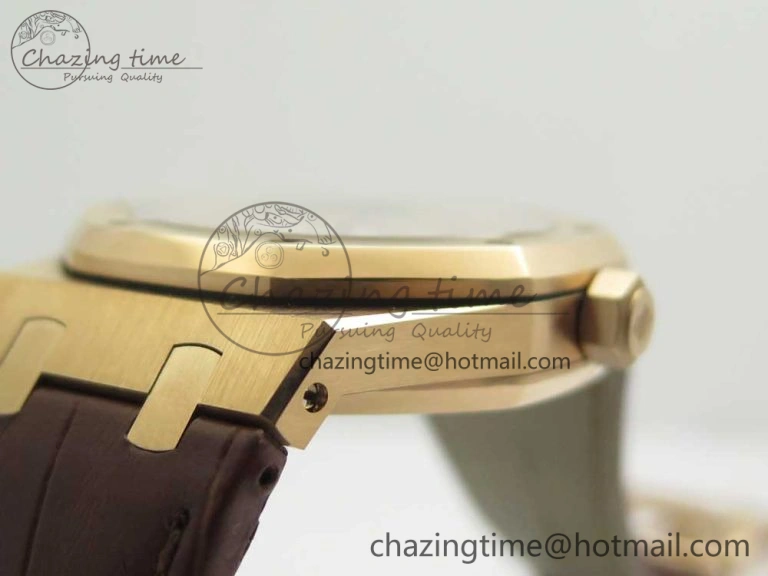 Royal Oak 41mm 15400 RG JF 1:1 Best Edition White Textured Dial on Brown Leather Strap A3120 V HighPerformance 4878