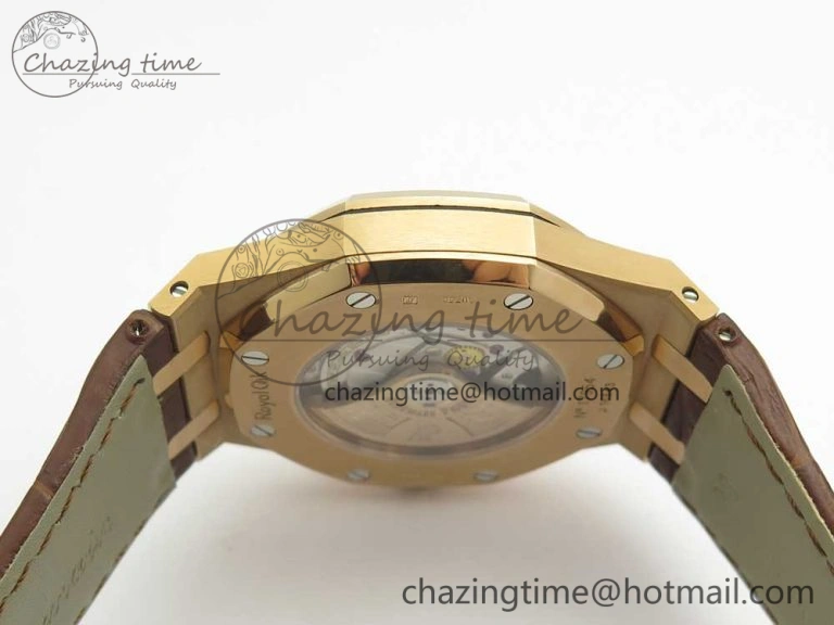 Royal Oak 41mm 15400 RG JF 1:1 Best Edition White Textured Dial on Brown Leather Strap A3120 V HighPerformance 4878