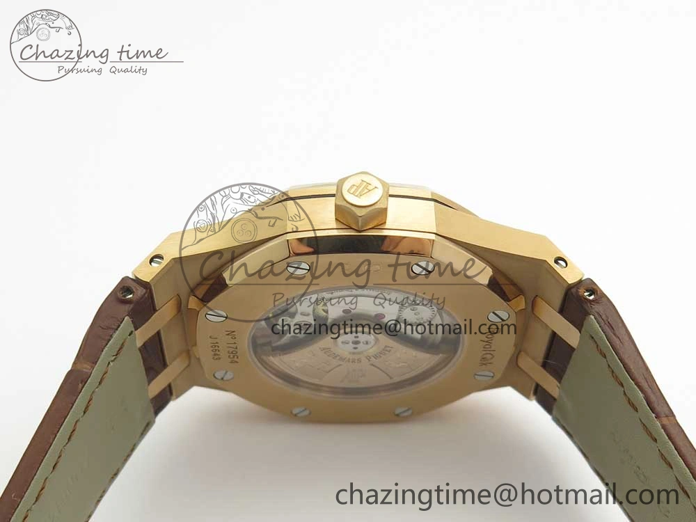 Royal Oak 41mm 15400 RG JF 1:1 Best Edition White Textured Dial on Brown Leather Strap A3120 V HighPerformance 4878