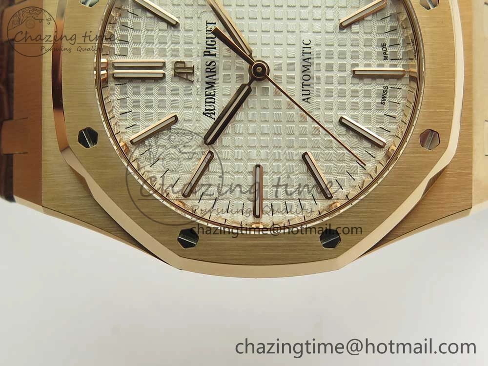 Royal Oak 41mm 15400 RG JF 1:1 Best Edition White Textured Dial on Brown Leather Strap A3120 V HighPerformance 4878