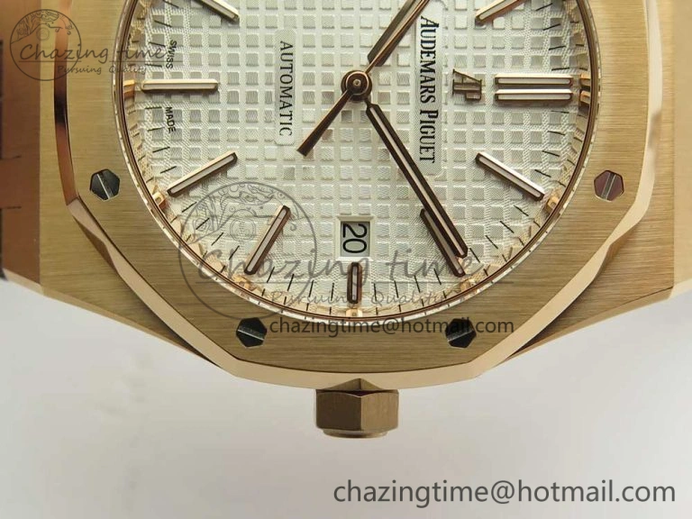 Royal Oak 41mm 15400 RG JF 1:1 Best Edition White Textured Dial on Brown Leather Strap A3120 V HighPerformance 4878