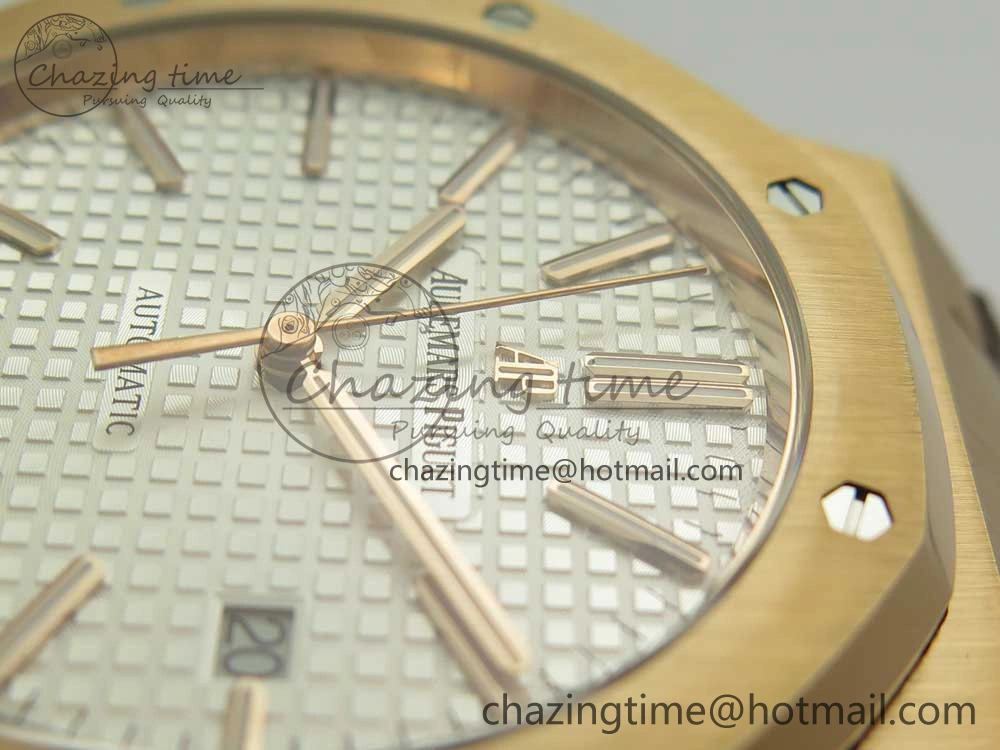 Royal Oak 41mm 15400 RG JF 1:1 Best Edition White Textured Dial on Brown Leather Strap A3120 V HighPerformance 4878
