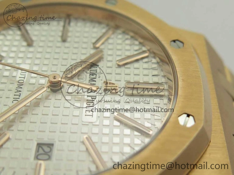 Royal Oak 41mm 15400 RG JF 1:1 Best Edition White Textured Dial on RG Bracelet A3120 V WeatherProof 4879