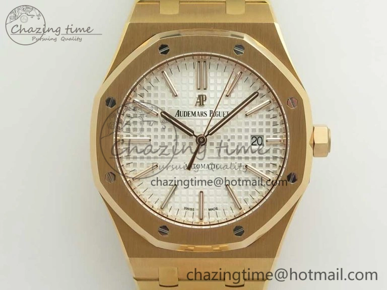 Royal Oak 41mm 15400 RG JF 1:1 Best Edition White Textured Dial on RG Bracelet A3120 V WeatherProof 4879