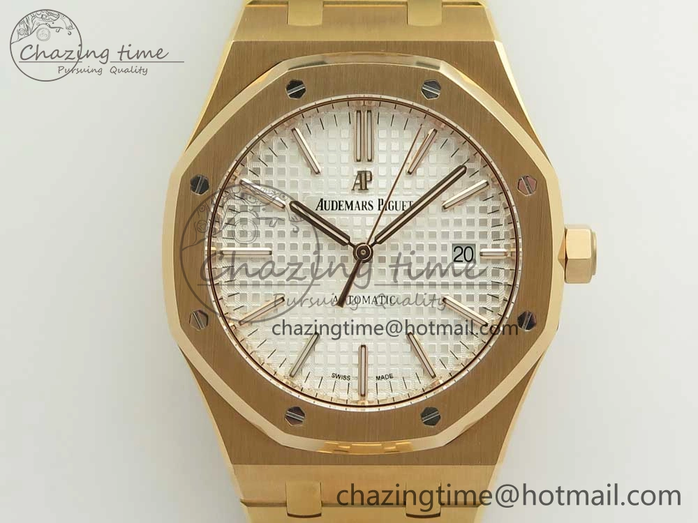 Royal Oak 41mm 15400 RG JF 1:1 Best Edition White Textured Dial on RG Bracelet A3120 V WeatherProof 4879