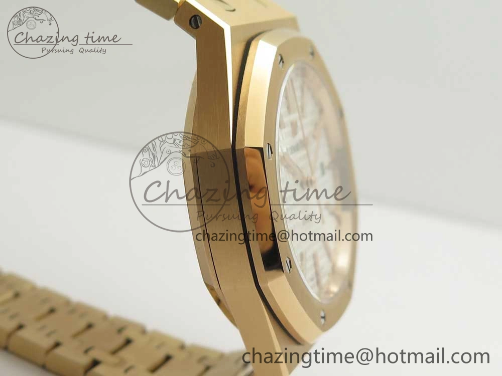 Royal Oak 41mm 15400 RG JF 1:1 Best Edition White Textured Dial on RG Bracelet A3120 V WeatherProof 4879