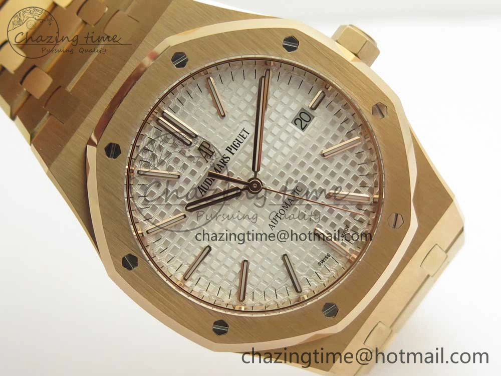 Royal Oak 41mm 15400 RG JF 1:1 Best Edition White Textured Dial on RG Bracelet A3120 V WeatherProof 4879