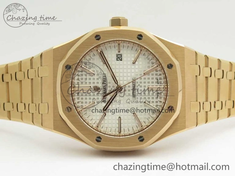 Royal Oak 41mm 15400 RG JF 1:1 Best Edition White Textured Dial on RG Bracelet A3120 V WeatherProof 4879