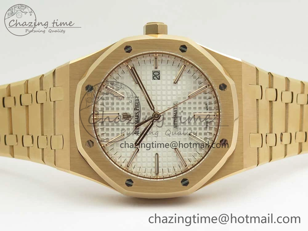 Royal Oak 41mm 15400 RG JF 1:1 Best Edition White Textured Dial on RG Bracelet A3120 V WeatherProof 4879