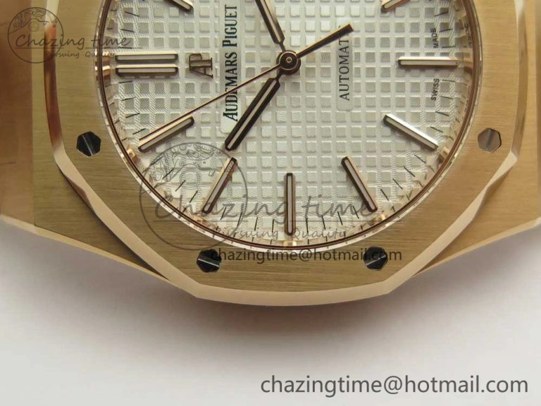 Royal Oak 41mm 15400 RG JF 1:1 Best Edition White Textured Dial on RG Bracelet A3120 V WeatherProof 4879