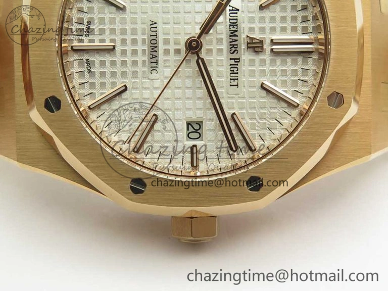 Royal Oak 41mm 15400 RG JF 1:1 Best Edition White Textured Dial on RG Bracelet A3120 V WeatherProof 4879