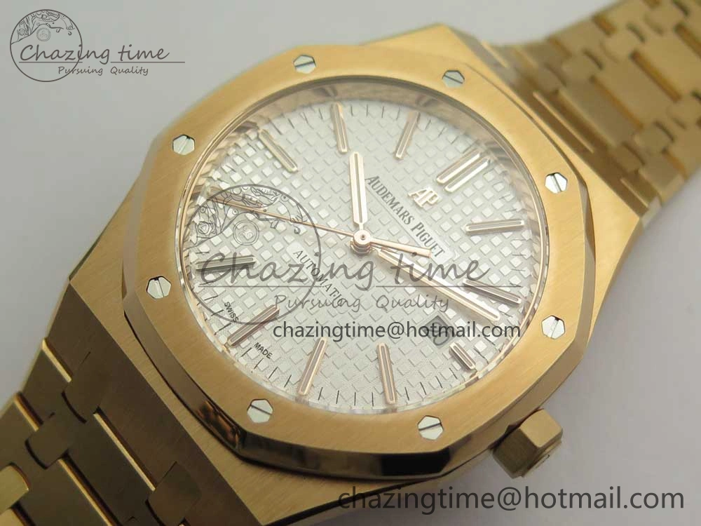 Royal Oak 41mm 15400 RG JF 1:1 Best Edition White Textured Dial on RG Bracelet A3120 V WeatherProof 4879