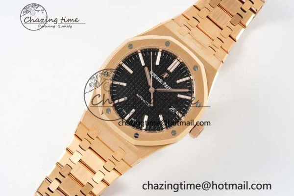 Royal Oak 41mm 15400 RG ZF 1:1 Best Edition Black Textured Dial on RG Bracelet V2 SA3120 Super Clone Youthful 4748