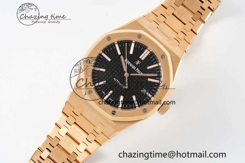 Royal Oak 41mm 15400 RG ZF 1:1 Best Edition Black Textured Dial on RG Bracelet V2 SA3120 Super Clone Youthful 4748