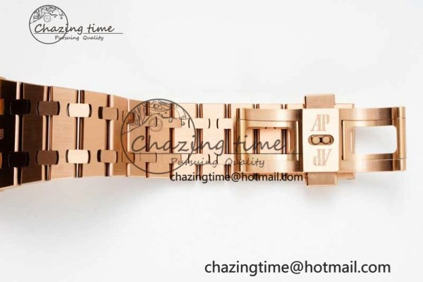Royal Oak 41mm 15400 RG ZF 1:1 Best Edition Black Textured Dial on RG Bracelet V2 SA3120 Super Clone Youthful 4748