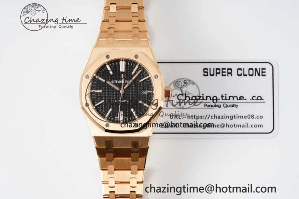 Royal Oak 41mm 15400 RG ZF 1:1 Best Edition Black Textured Dial on RG Bracelet V2 SA3120 Super Clone Youthful 4748