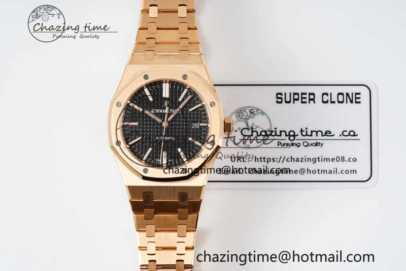 Royal Oak 41mm 15400 RG ZF 1:1 Best Edition Black Textured Dial on RG Bracelet V2 SA3120 Super Clone Youthful 4748
