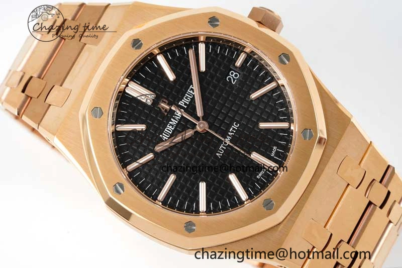 Royal Oak 41mm 15400 RG ZF 1:1 Best Edition Black Textured Dial on RG Bracelet V2 SA3120 Super Clone Youthful 4748