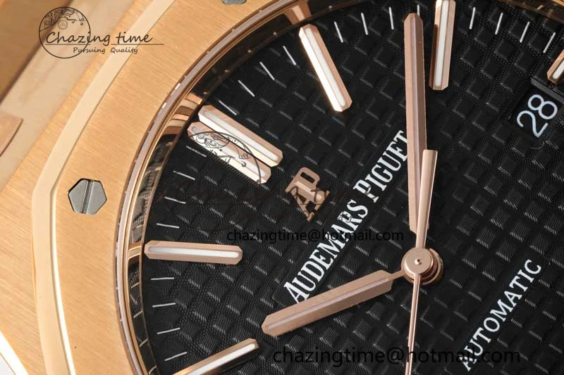 Royal Oak 41mm 15400 RG ZF 1:1 Best Edition Black Textured Dial on RG Bracelet V2 SA3120 Super Clone Youthful 4748