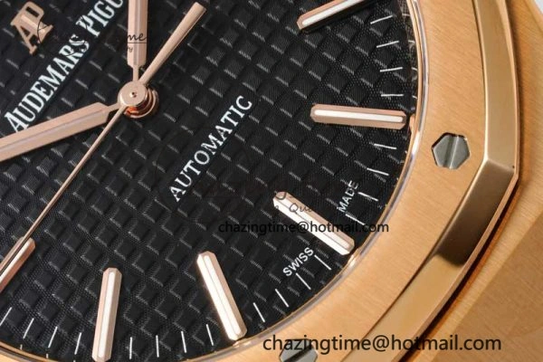 Royal Oak 41mm 15400 RG ZF 1:1 Best Edition Black Textured Dial on RG Bracelet V2 SA3120 Super Clone Youthful 4748