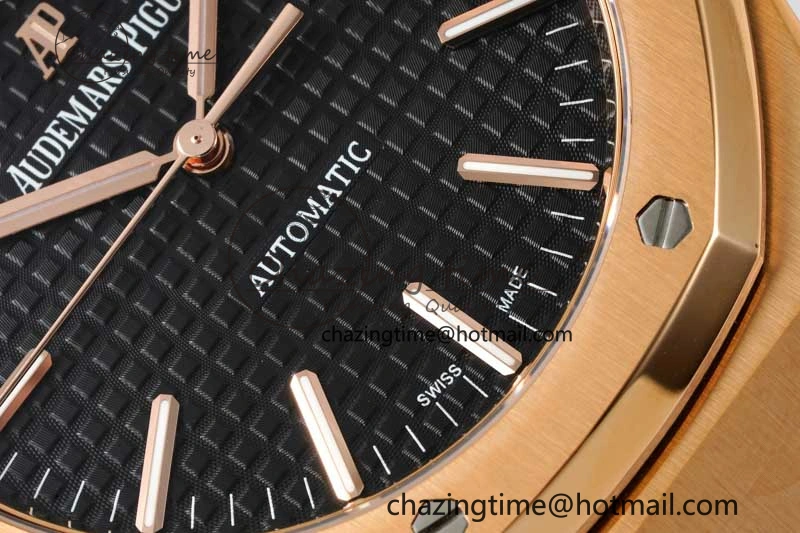 Royal Oak 41mm 15400 RG ZF 1:1 Best Edition Black Textured Dial on RG Bracelet V2 SA3120 Super Clone Youthful 4748