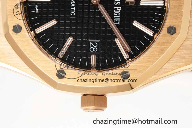 Royal Oak 41mm 15400 RG ZF 1:1 Best Edition Black Textured Dial on RG Bracelet V2 SA3120 Super Clone Youthful 4748