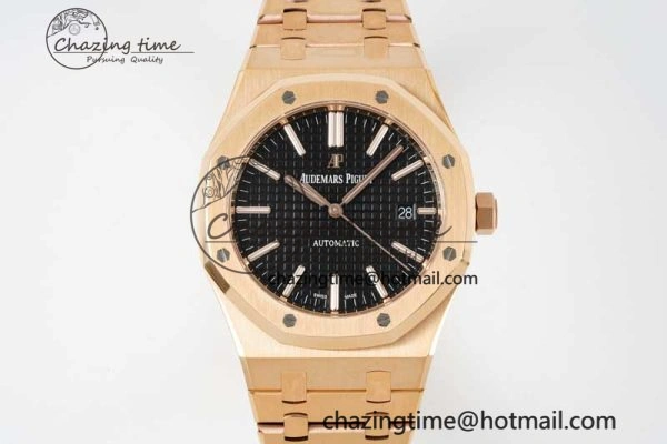 Royal Oak 41mm 15400 RG ZF 1:1 Best Edition Black Textured Dial on RG Bracelet V2 SA3120 Super Clone Youthful 4748