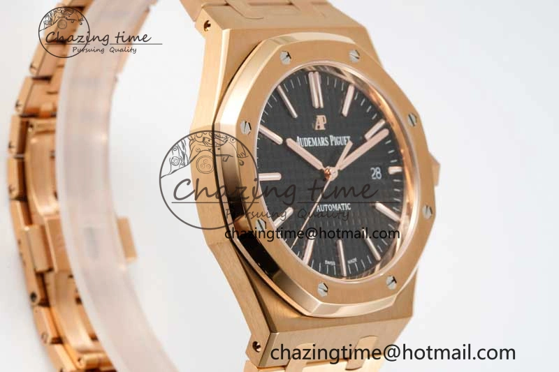 Royal Oak 41mm 15400 RG ZF 1:1 Best Edition Black Textured Dial on RG Bracelet V2 SA3120 Super Clone Youthful 4748