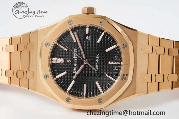 Royal Oak 41mm 15400 RG ZF 1:1 Best Edition Black Textured Dial on RG Bracelet V2 SA3120 Super Clone Youthful 4748