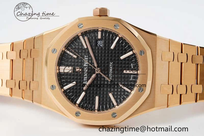 Royal Oak 41mm 15400 RG ZF 1:1 Best Edition Black Textured Dial on RG Bracelet V2 SA3120 Super Clone Youthful 4748
