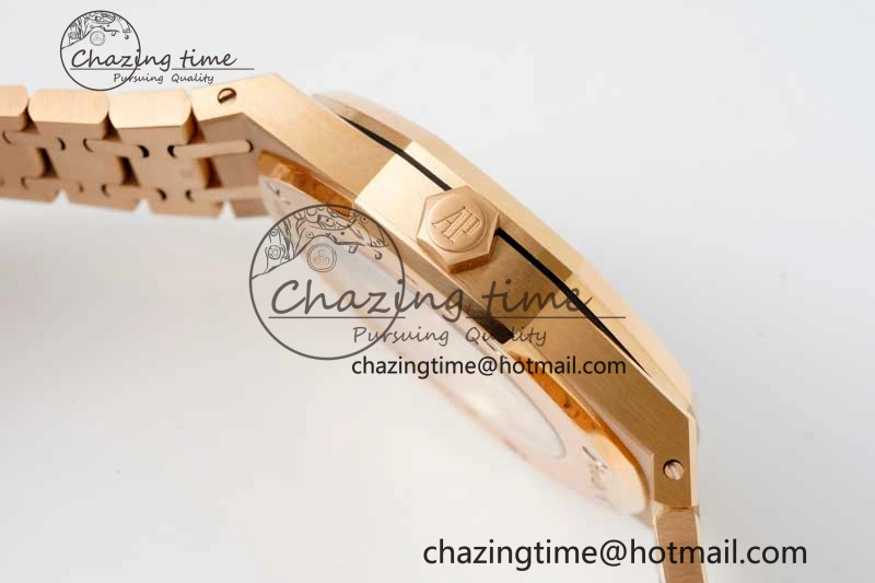 Royal Oak 41mm 15400 RG ZF 1:1 Best Edition Black Textured Dial on RG Bracelet V2 SA3120 Super Clone Youthful 4748