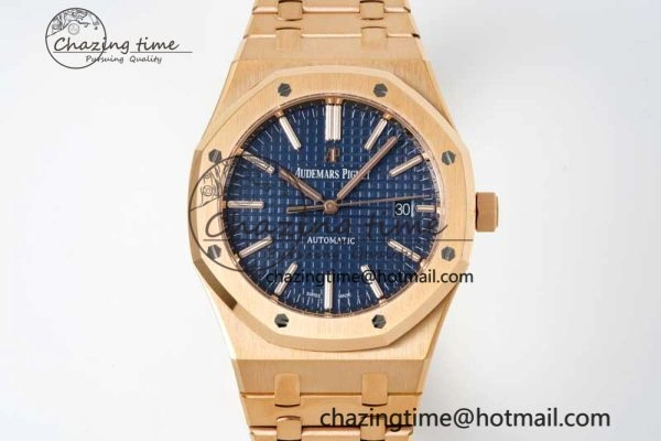 UrbanStyle Royal Oak 41mm 15400 RG ZF 1:1 Best Edition Blue Textured Dial on RG Bracelet V2 SA3120 Super Clone 4745