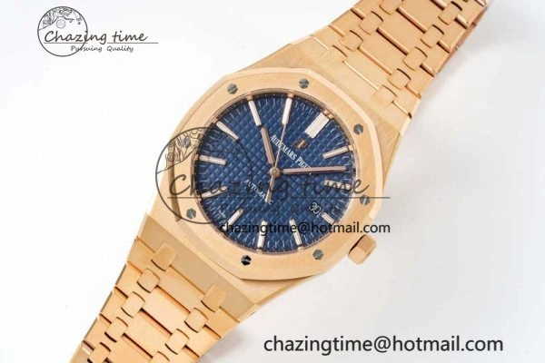 UrbanStyle Royal Oak 41mm 15400 RG ZF 1:1 Best Edition Blue Textured Dial on RG Bracelet V2 SA3120 Super Clone 4745