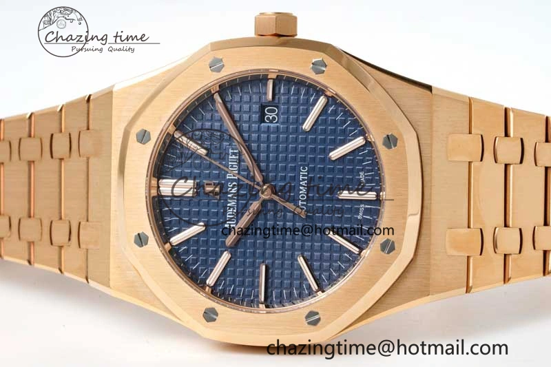 UrbanStyle Royal Oak 41mm 15400 RG ZF 1:1 Best Edition Blue Textured Dial on RG Bracelet V2 SA3120 Super Clone 4745