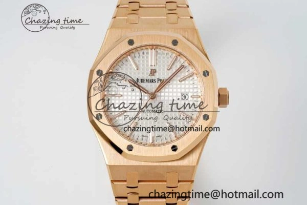 Reliable Royal Oak 41mm 15400 RG ZF 1:1 Best Edition White Textured Dial on RG Bracelet V2 SA3120 Super Clone 4746