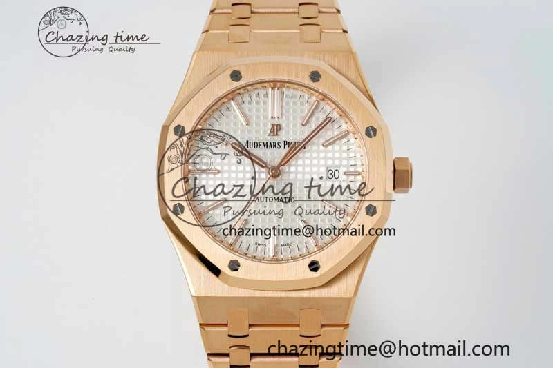 Reliable Royal Oak 41mm 15400 RG ZF 1:1 Best Edition White Textured Dial on RG Bracelet V2 SA3120 Super Clone 4746